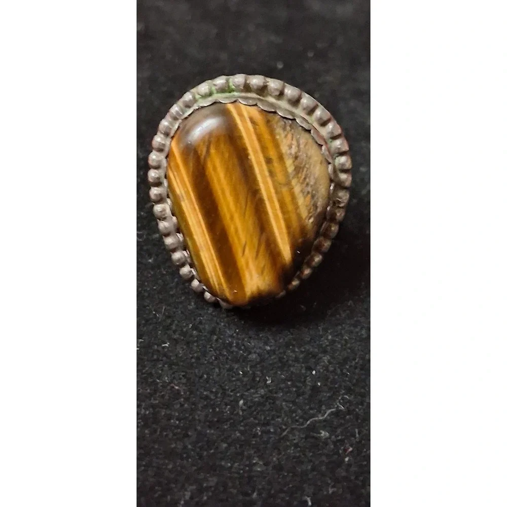 Vintage 925 Sterling Silver TIGER'S EYE Native American Handmade RING Size 11